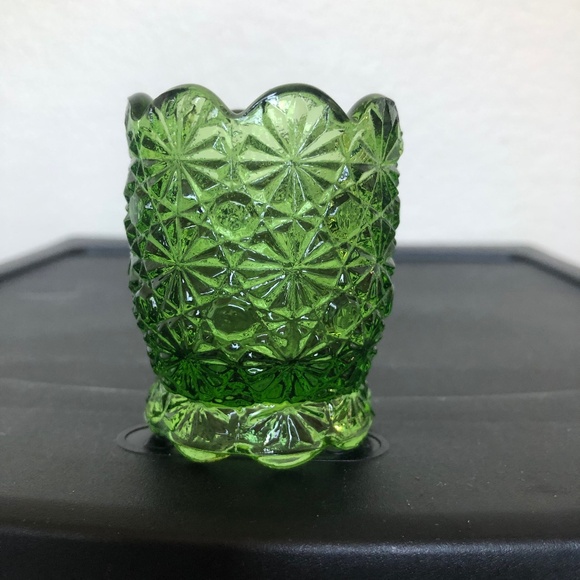 Fenton Glass Company Toothpick Holder Green Daisy Button Candle Vintage Beveled - Picture 1 of 3